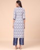 Stylish White & Blue Cotton Blend Kurti With Multicolour Plazzo